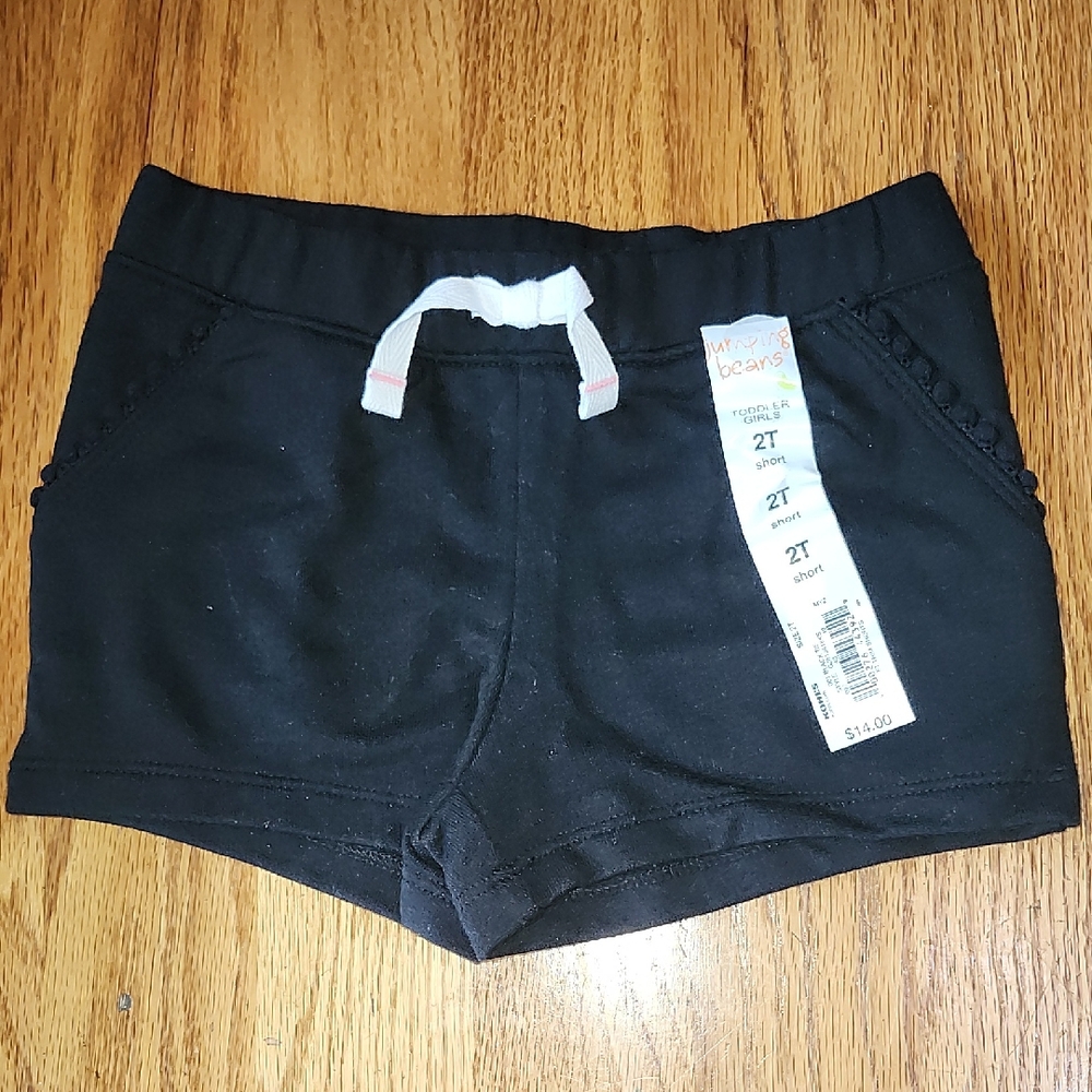 Black Toddler Shorts w/ tie 2T kid's girls pockets with trim cotton polyester